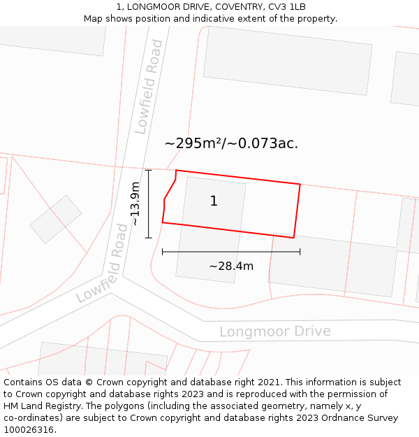 1, LONGMOOR DRIVE, COVENTRY, CV3 1LB: Plot and title map