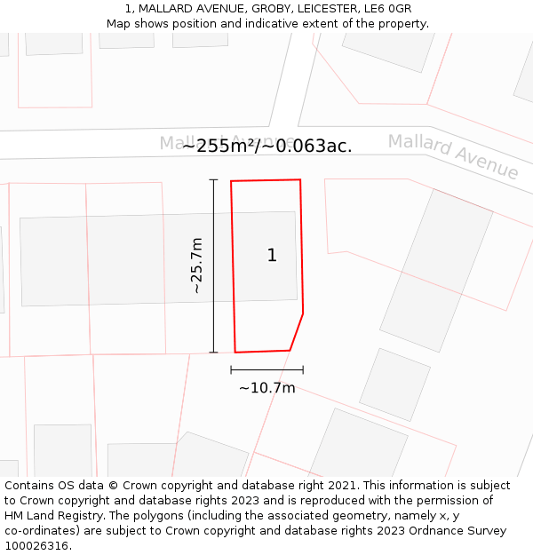 1, MALLARD AVENUE, GROBY, LEICESTER, LE6 0GR: Plot and title map