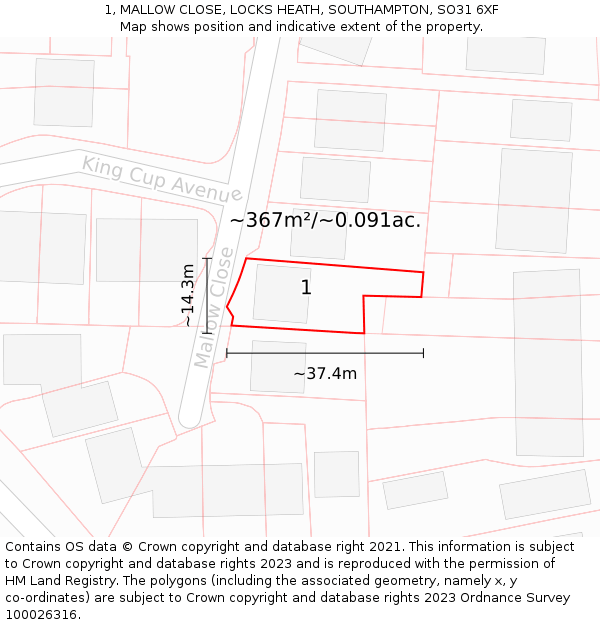 1, MALLOW CLOSE, LOCKS HEATH, SOUTHAMPTON, SO31 6XF: Plot and title map