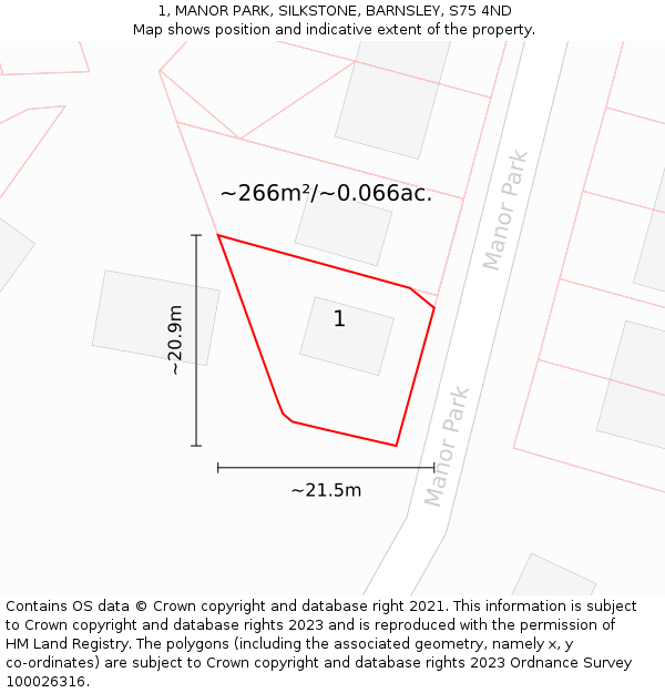 1, MANOR PARK, SILKSTONE, BARNSLEY, S75 4ND: Plot and title map