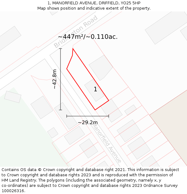 1, MANORFIELD AVENUE, DRIFFIELD, YO25 5HP: Plot and title map