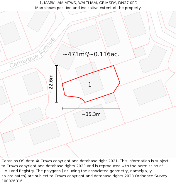 1, MARKHAM MEWS, WALTHAM, GRIMSBY, DN37 0PD: Plot and title map