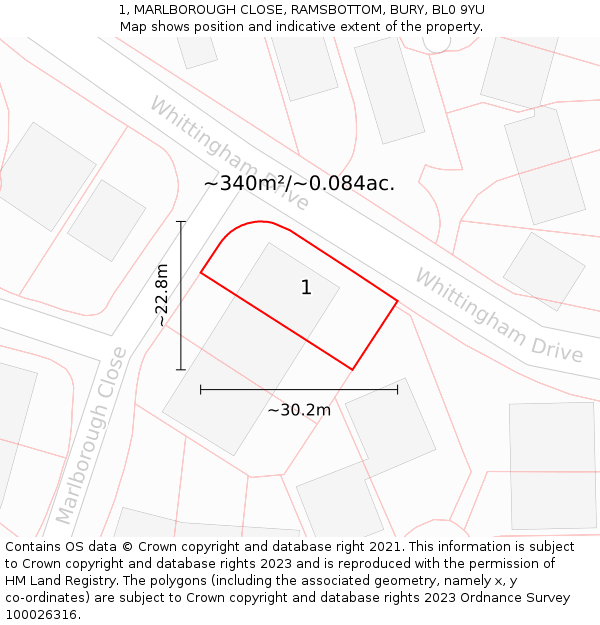 1, MARLBOROUGH CLOSE, RAMSBOTTOM, BURY, BL0 9YU: Plot and title map