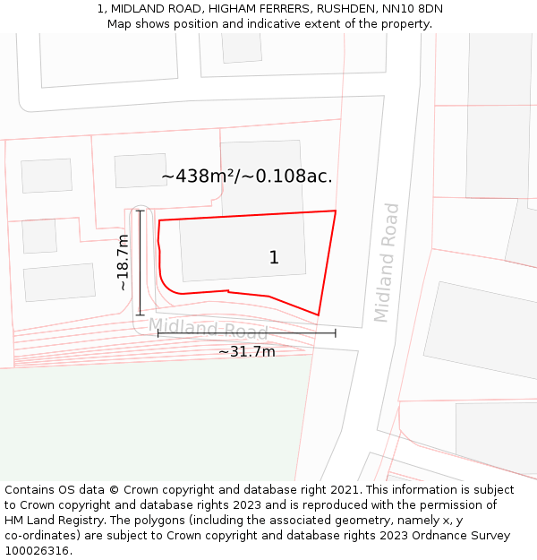 1, MIDLAND ROAD, HIGHAM FERRERS, RUSHDEN, NN10 8DN: Plot and title map