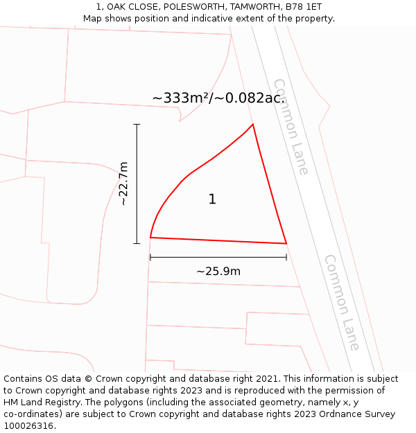 1, OAK CLOSE, POLESWORTH, TAMWORTH, B78 1ET: Plot and title map