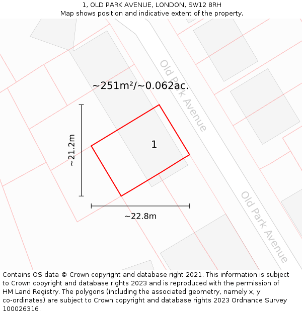 1, OLD PARK AVENUE, LONDON, SW12 8RH: Plot and title map