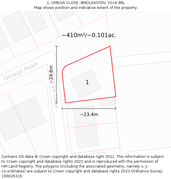 1, OMEGA CLOSE, BRIDLINGTON, YO16 6RL: Plot and title map