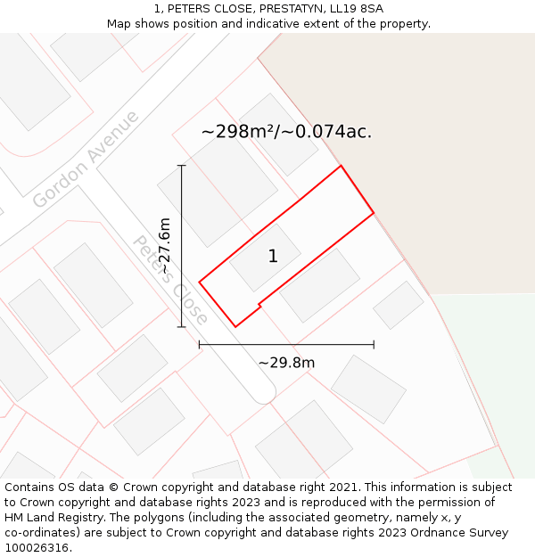 1, PETERS CLOSE, PRESTATYN, LL19 8SA: Plot and title map