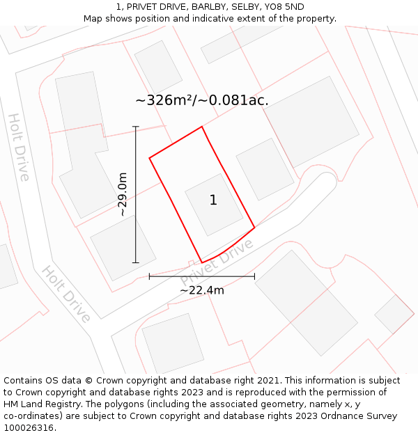 1, PRIVET DRIVE, BARLBY, SELBY, YO8 5ND: Plot and title map