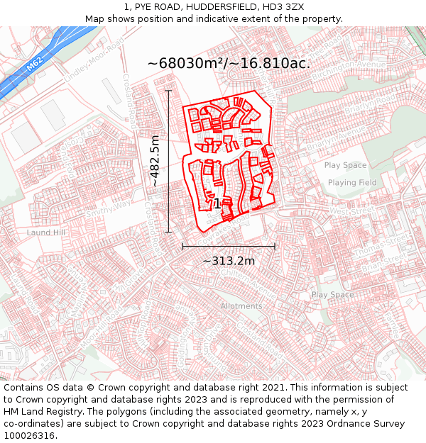 1, PYE ROAD, HUDDERSFIELD, HD3 3ZX: Plot and title map