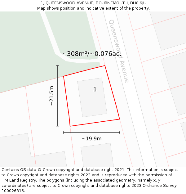 1, QUEENSWOOD AVENUE, BOURNEMOUTH, BH8 9JU: Plot and title map