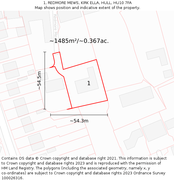 1, REDMORE MEWS, KIRK ELLA, HULL, HU10 7FA: Plot and title map