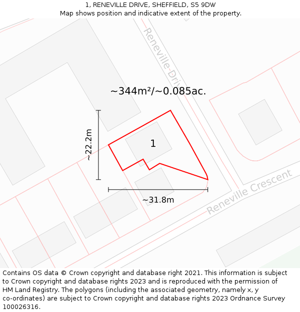 1, RENEVILLE DRIVE, SHEFFIELD, S5 9DW: Plot and title map