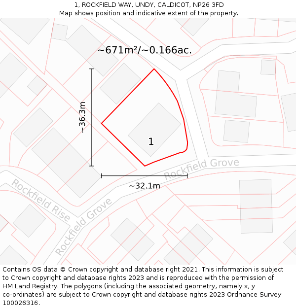 1, ROCKFIELD WAY, UNDY, CALDICOT, NP26 3FD: Plot and title map