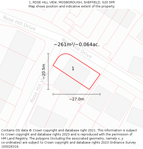 1, ROSE HILL VIEW, MOSBOROUGH, SHEFFIELD, S20 5PR: Plot and title map