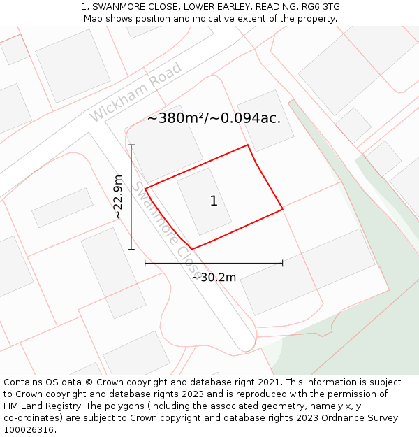 1, SWANMORE CLOSE, LOWER EARLEY, READING, RG6 3TG: Plot and title map