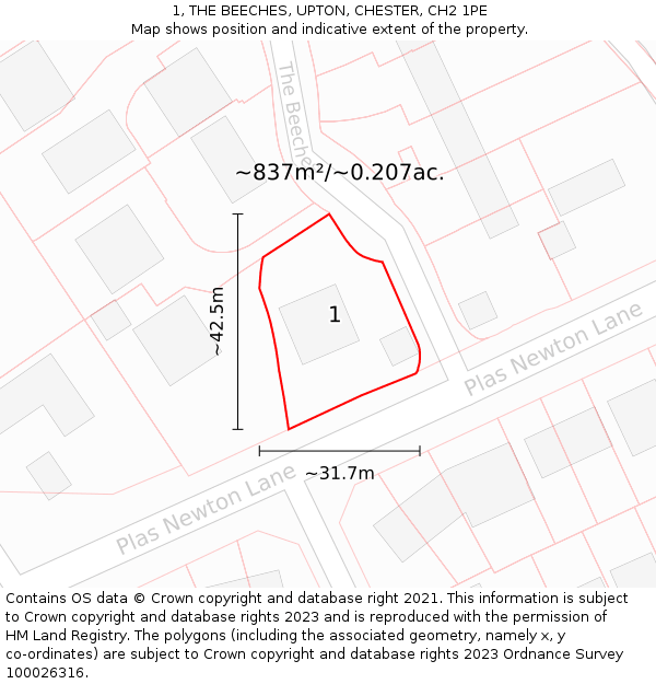 1, THE BEECHES, UPTON, CHESTER, CH2 1PE: Plot and title map