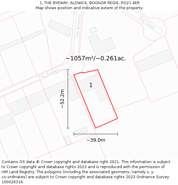 1, THE BYEWAY, ALDWICK, BOGNOR REGIS, PO21 4ER: Plot and title map