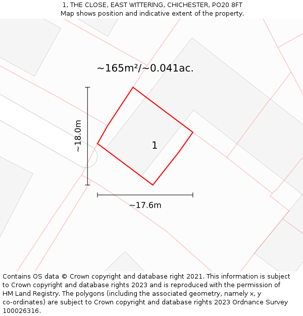 1, THE CLOSE, EAST WITTERING, CHICHESTER, PO20 8FT: Plot and title map