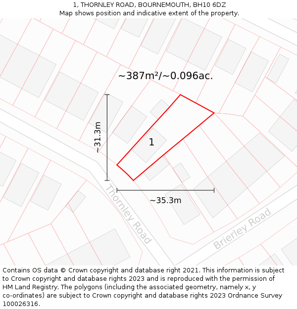 1, THORNLEY ROAD, BOURNEMOUTH, BH10 6DZ: Plot and title map