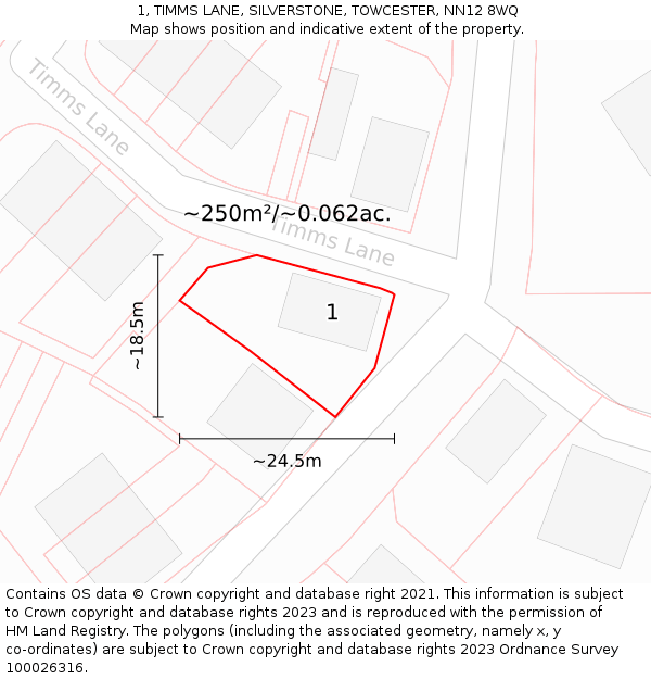 1, TIMMS LANE, SILVERSTONE, TOWCESTER, NN12 8WQ: Plot and title map