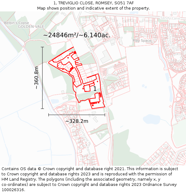 1, TREVIGLIO CLOSE, ROMSEY, SO51 7AF: Plot and title map