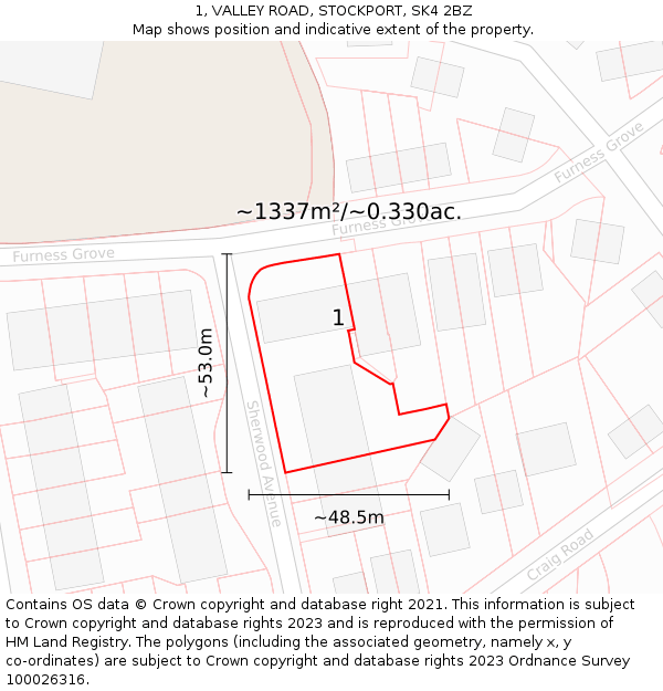 1, VALLEY ROAD, STOCKPORT, SK4 2BZ: Plot and title map