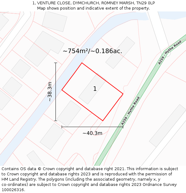 1, VENTURE CLOSE, DYMCHURCH, ROMNEY MARSH, TN29 0LP: Plot and title map