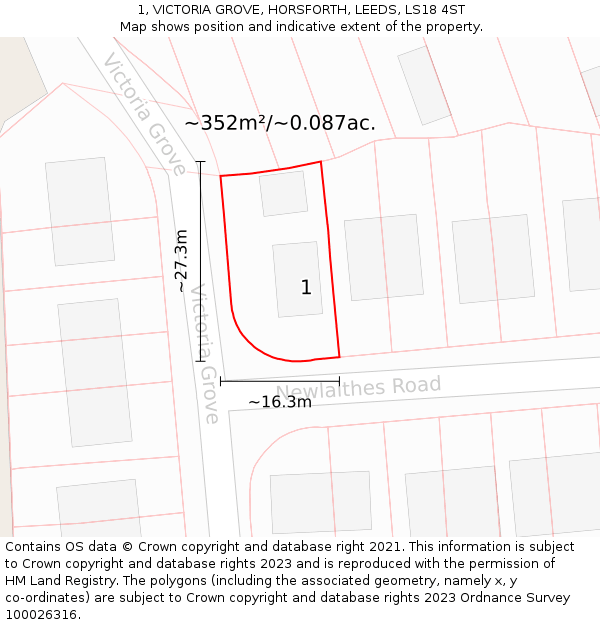 1, VICTORIA GROVE, HORSFORTH, LEEDS, LS18 4ST: Plot and title map