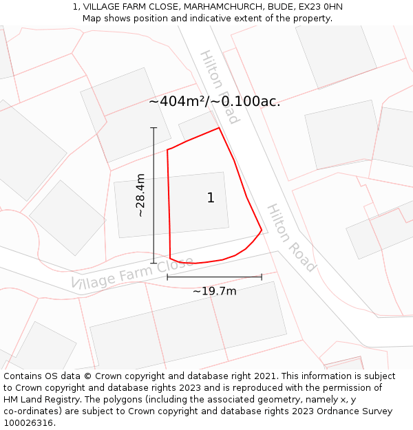 1, VILLAGE FARM CLOSE, MARHAMCHURCH, BUDE, EX23 0HN: Plot and title map