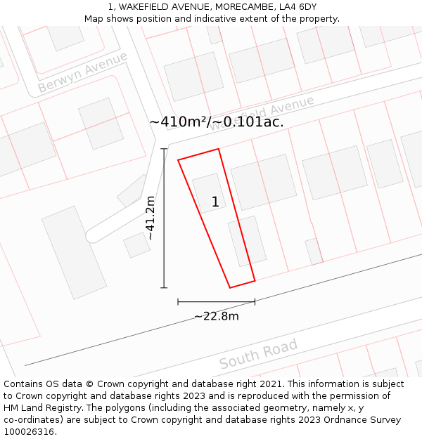 1, WAKEFIELD AVENUE, MORECAMBE, LA4 6DY: Plot and title map