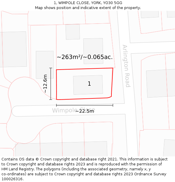 1, WIMPOLE CLOSE, YORK, YO30 5GG: Plot and title map