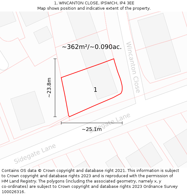 1, WINCANTON CLOSE, IPSWICH, IP4 3EE: Plot and title map