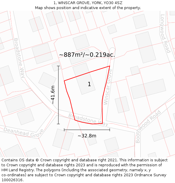 1, WINSCAR GROVE, YORK, YO30 4SZ: Plot and title map