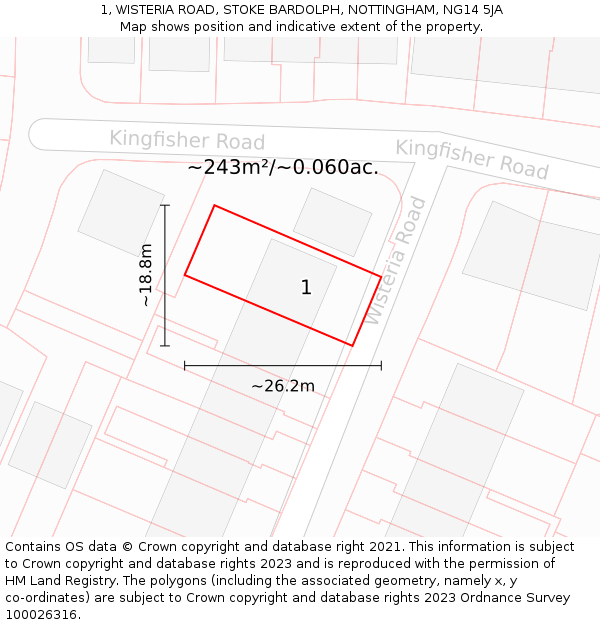 1, WISTERIA ROAD, STOKE BARDOLPH, NOTTINGHAM, NG14 5JA: Plot and title map