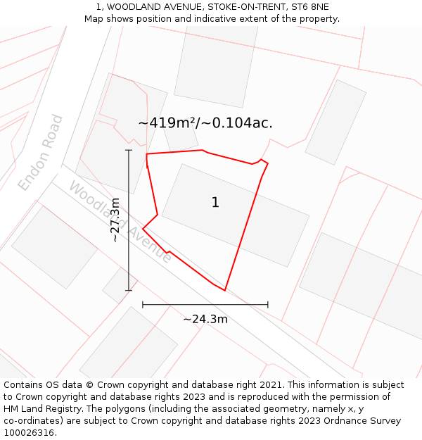 1, WOODLAND AVENUE, STOKE-ON-TRENT, ST6 8NE: Plot and title map