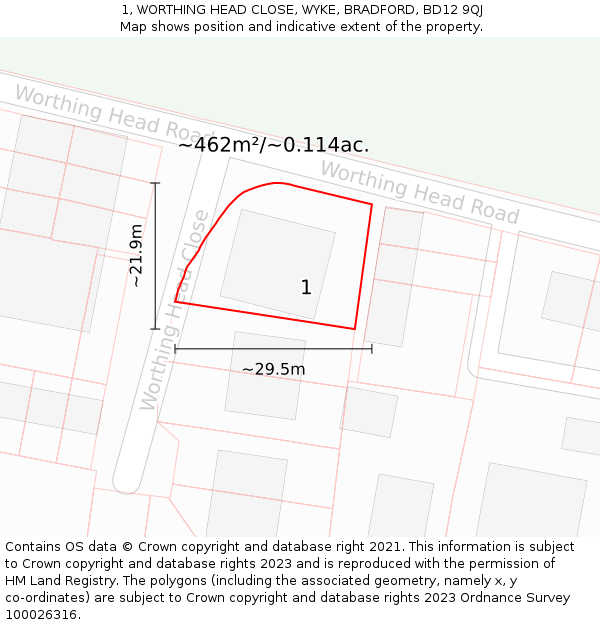 1, WORTHING HEAD CLOSE, WYKE, BRADFORD, BD12 9QJ: Plot and title map