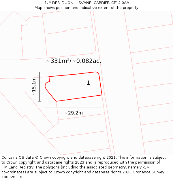 1, Y DERI DUON, LISVANE, CARDIFF, CF14 0AA: Plot and title map