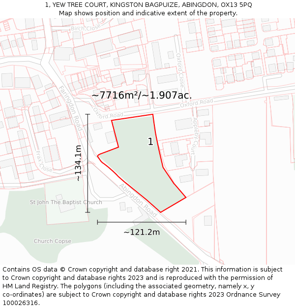 1, YEW TREE COURT, KINGSTON BAGPUIZE, ABINGDON, OX13 5PQ: Plot and title map