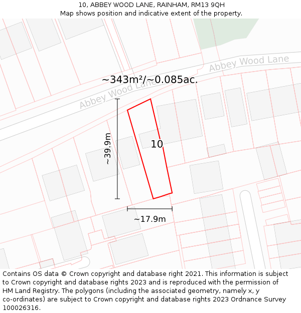 10, ABBEY WOOD LANE, RAINHAM, RM13 9QH: Plot and title map