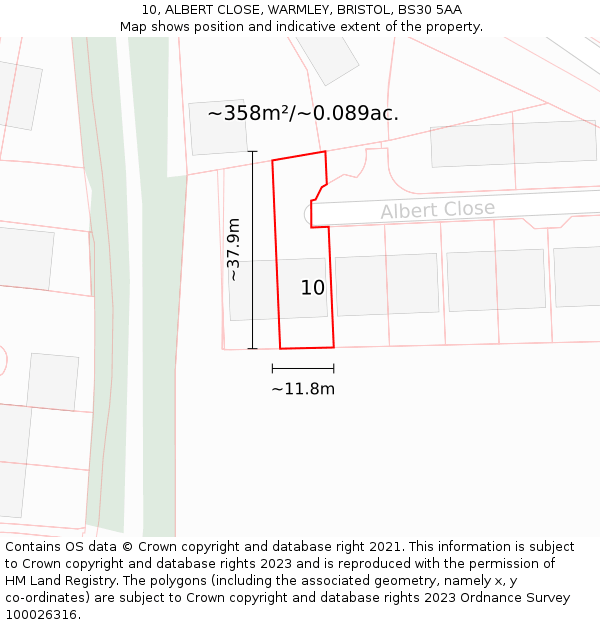 10, ALBERT CLOSE, WARMLEY, BRISTOL, BS30 5AA: Plot and title map