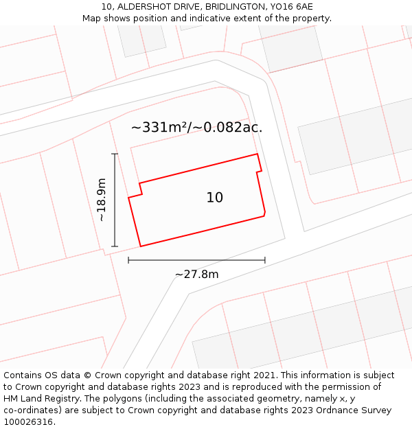 10, ALDERSHOT DRIVE, BRIDLINGTON, YO16 6AE: Plot and title map