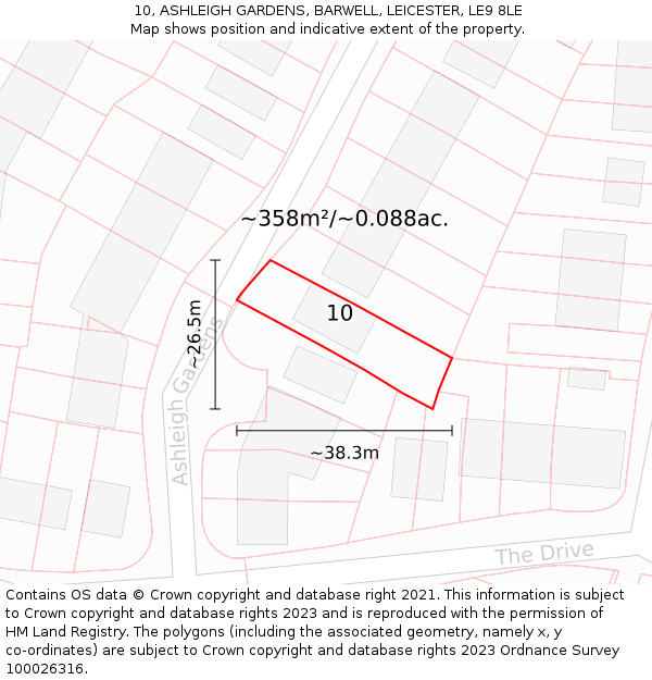 10, ASHLEIGH GARDENS, BARWELL, LEICESTER, LE9 8LE: Plot and title map