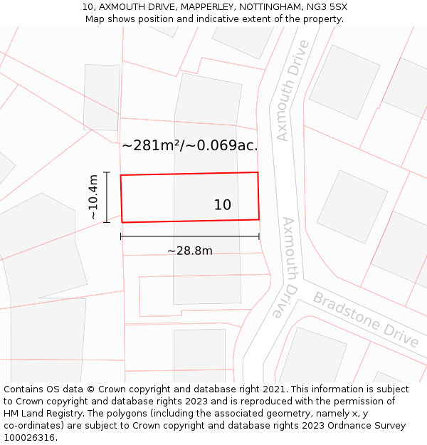 10, AXMOUTH DRIVE, MAPPERLEY, NOTTINGHAM, NG3 5SX: Plot and title map