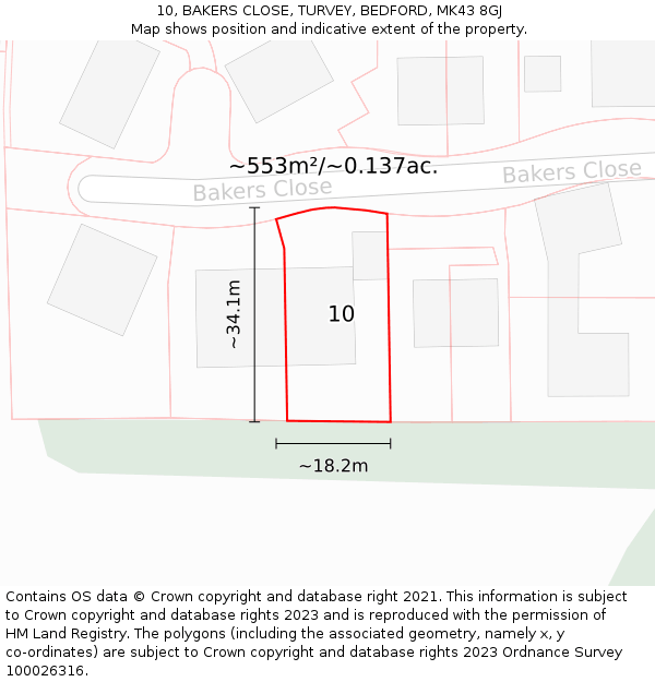 10, BAKERS CLOSE, TURVEY, BEDFORD, MK43 8GJ: Plot and title map