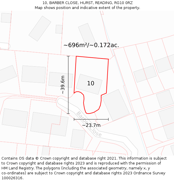 10, BARBER CLOSE, HURST, READING, RG10 0RZ: Plot and title map