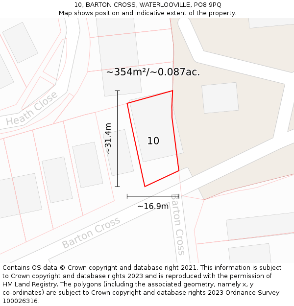 10, BARTON CROSS, WATERLOOVILLE, PO8 9PQ: Plot and title map