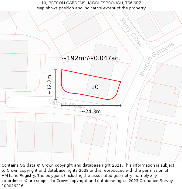 10, BRECON GARDENS, MIDDLESBROUGH, TS6 9RZ: Plot and title map