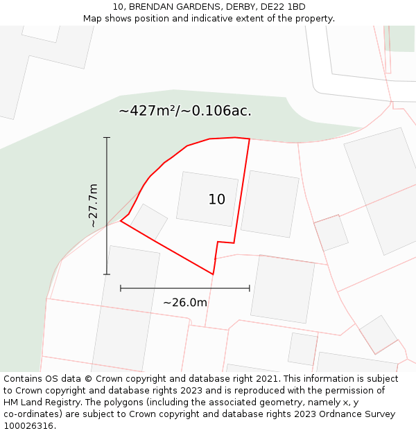 10, BRENDAN GARDENS, DERBY, DE22 1BD: Plot and title map