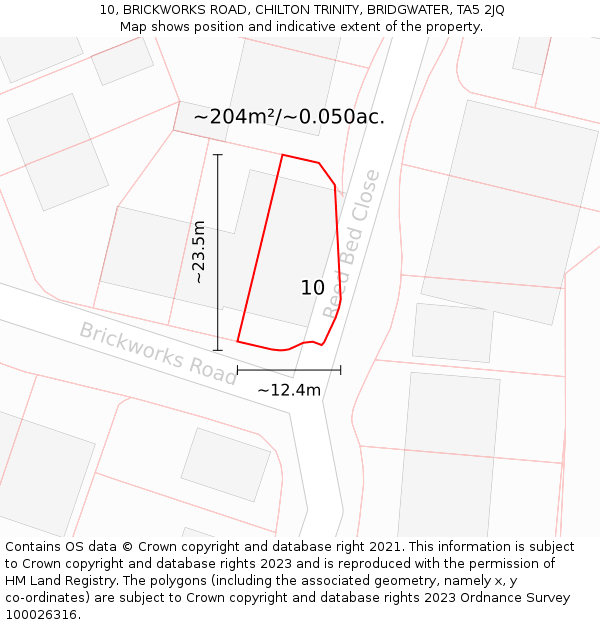 10, BRICKWORKS ROAD, CHILTON TRINITY, BRIDGWATER, TA5 2JQ: Plot and title map